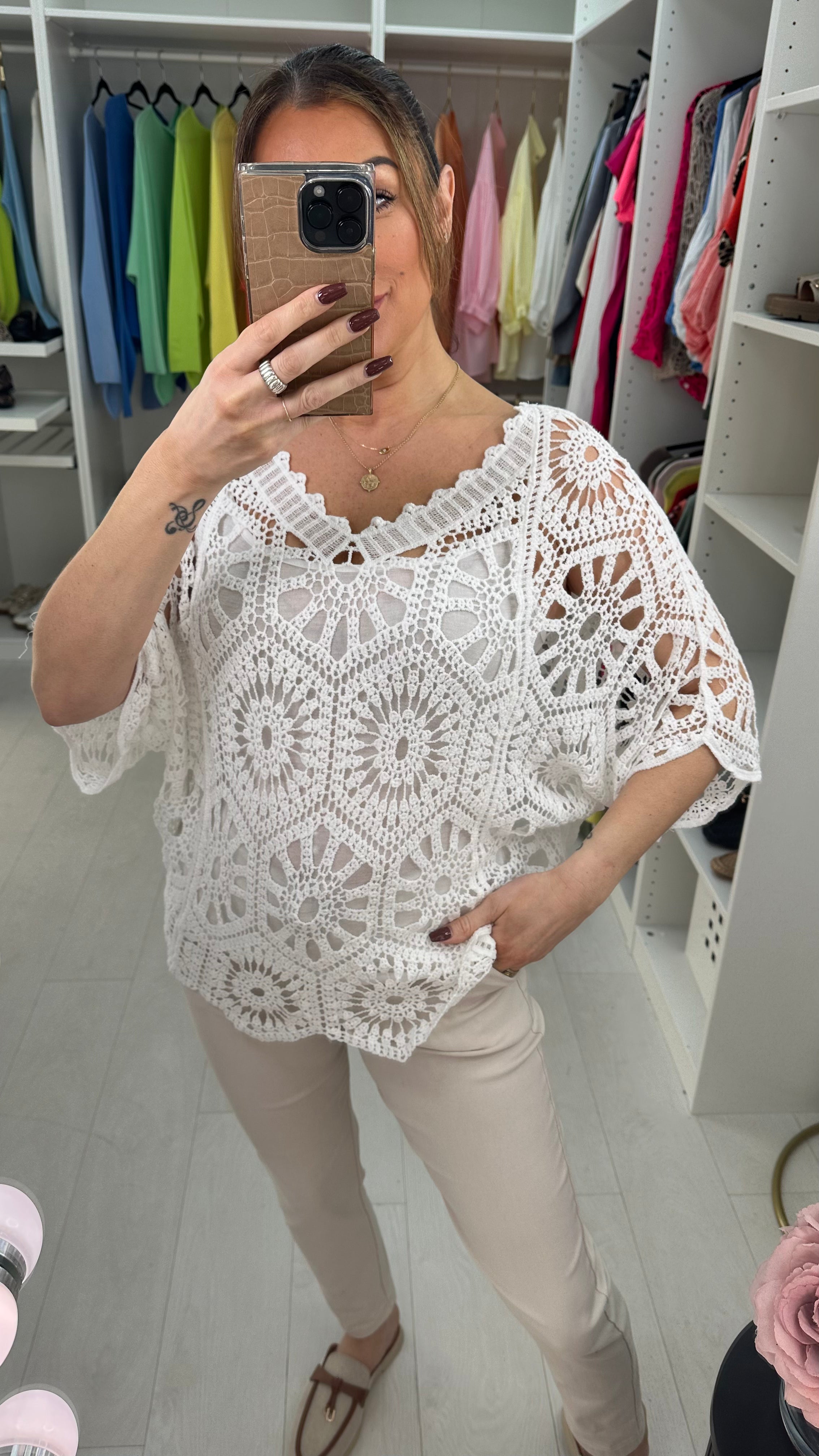 Tiana Crochet Batwing Sleeve Top