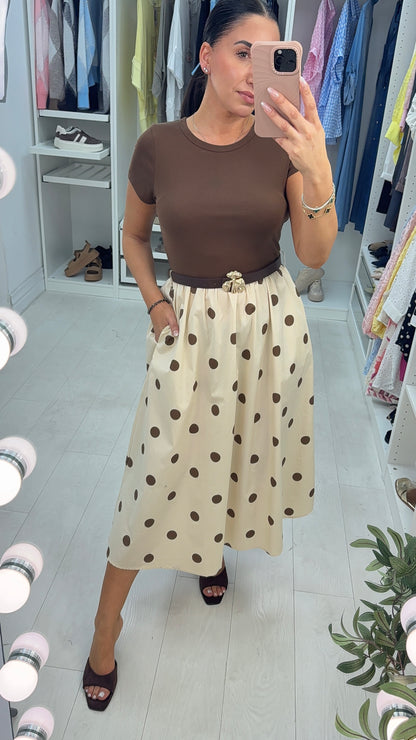 Madalena Short Sleeve Polka Dot Poplin Midi Dress
