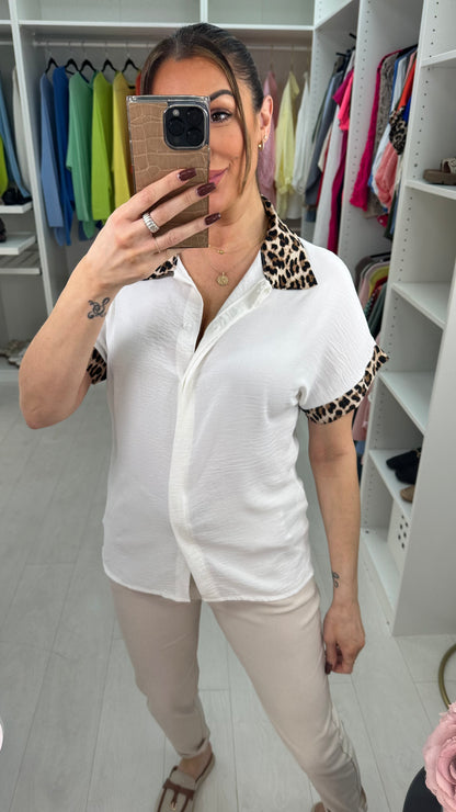 Kitty Plain Leopard Print Detail Button Front Shirt