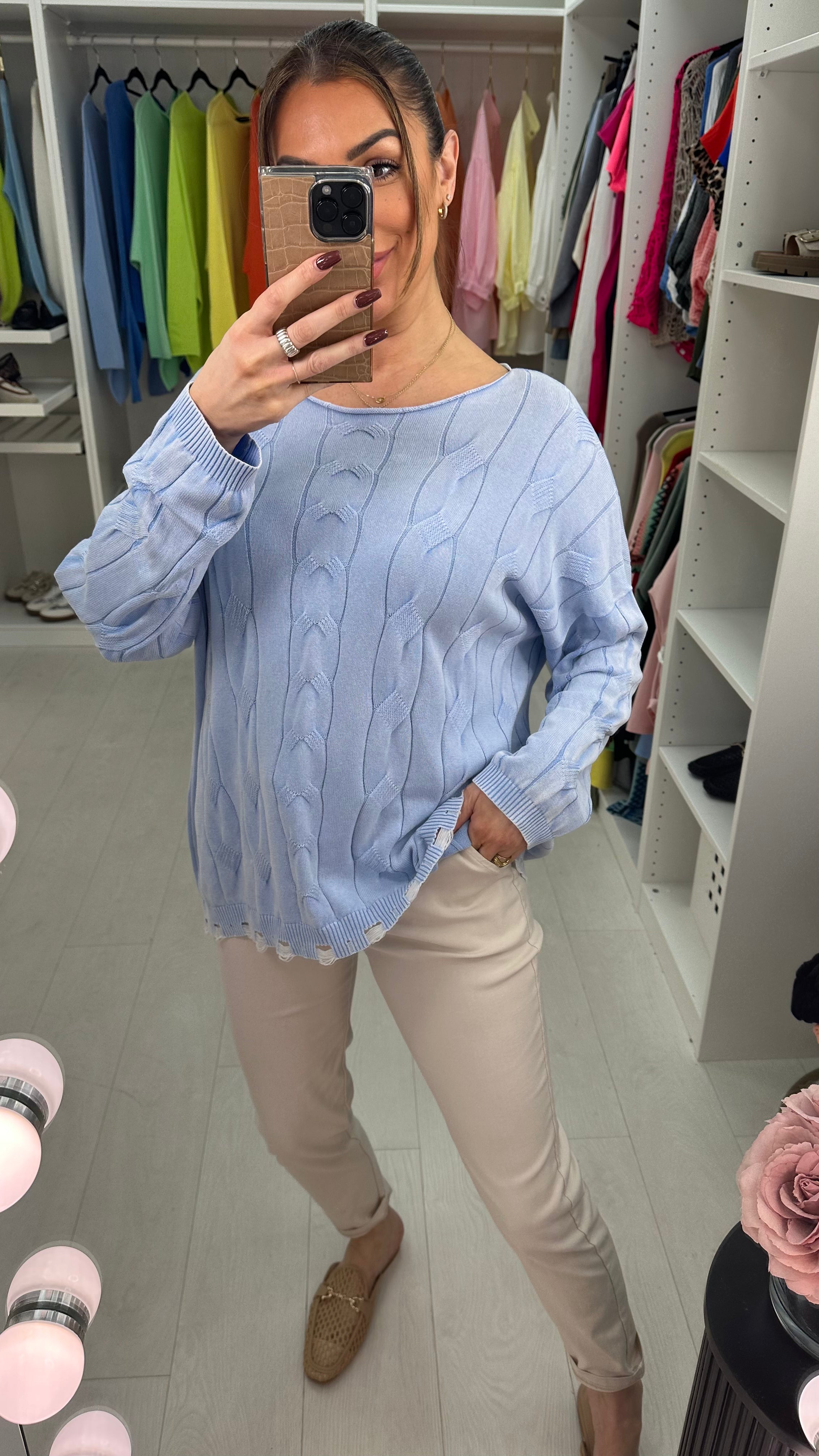 Courtney Plain Round Neck Cable Knit Sweatshirt