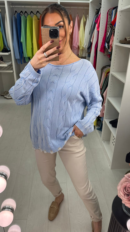 Courtney Plain Round Neck Cable Knit Sweatshirt