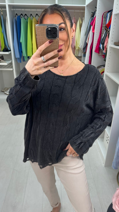 Courtney Plain Round Neck Cable Knit Sweatshirt