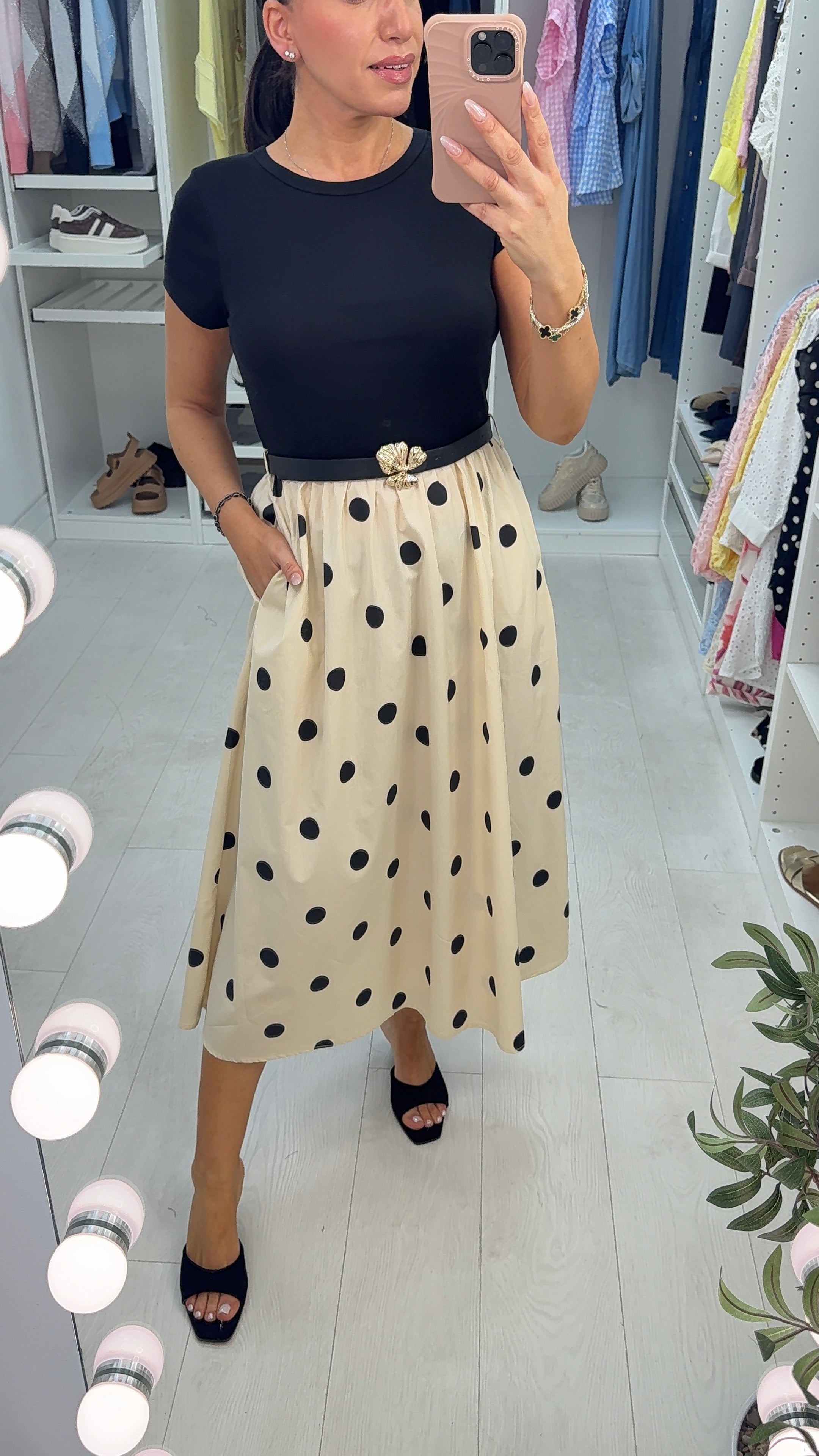 Madalena Short Sleeve Polka Dot Poplin Midi Dress