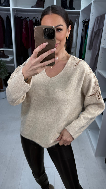 Rozlyn Super Soft Crochet Sleeve Detail Jumper