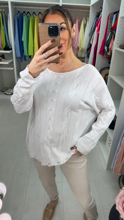 Courtney Plain Round Neck Cable Knit Sweatshirt