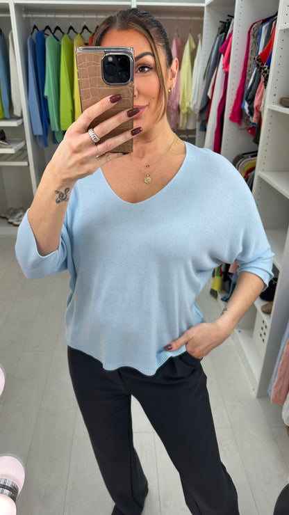 Tarria Plain V Neck Thin Knit Jumper