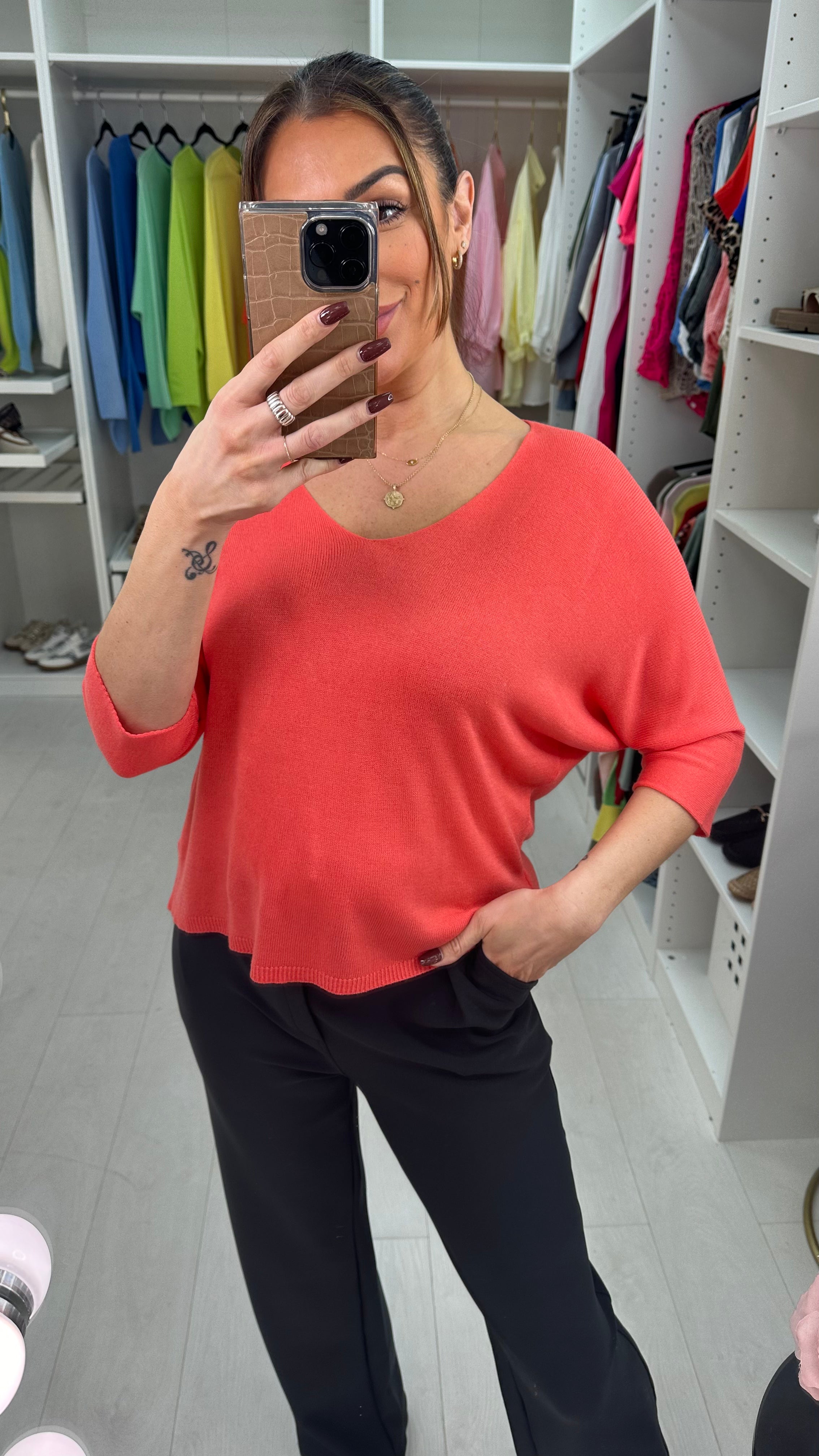 Tarria Plain V Neck Thin Knit Jumper