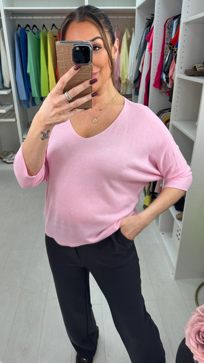 Tarria Plain V Neck Thin Knit Jumper
