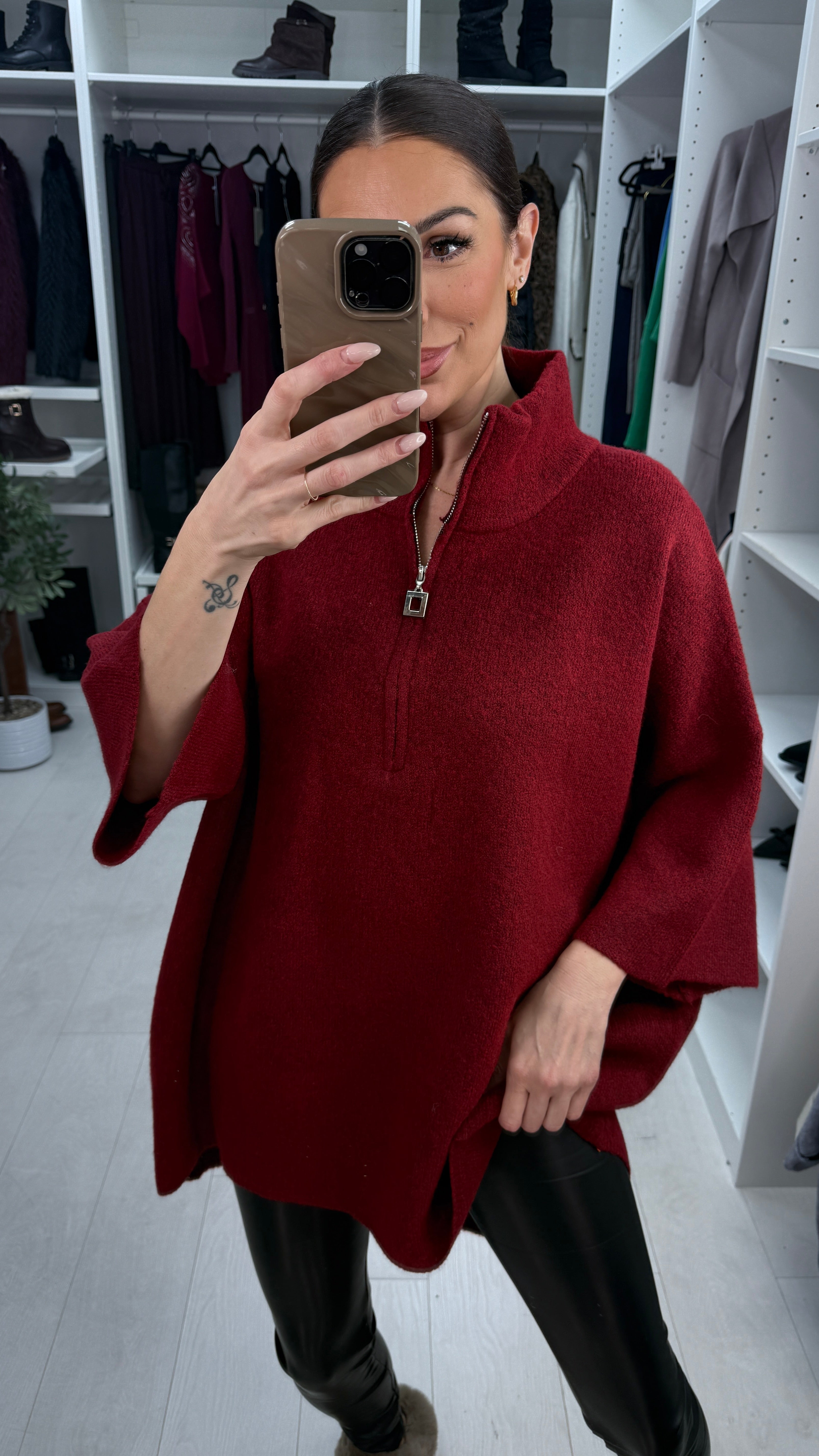 Pria Plain Loose Fit Longline Zip Front Jumper