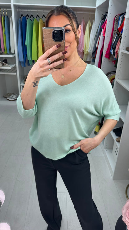 Tarria Plain V Neck Thin Knit Jumper