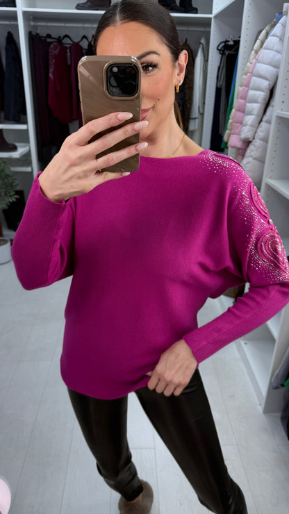 Hollis Embellished Sleeve Ribbed Knit Jumper