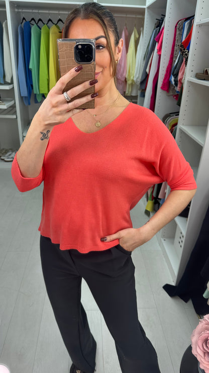 Tarria Plain V Neck Thin Knit Jumper