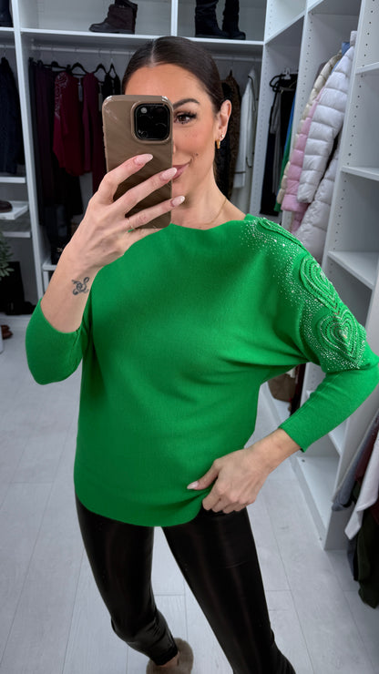 Hollis Embellished Sleeve Ribbed Knit Jumper