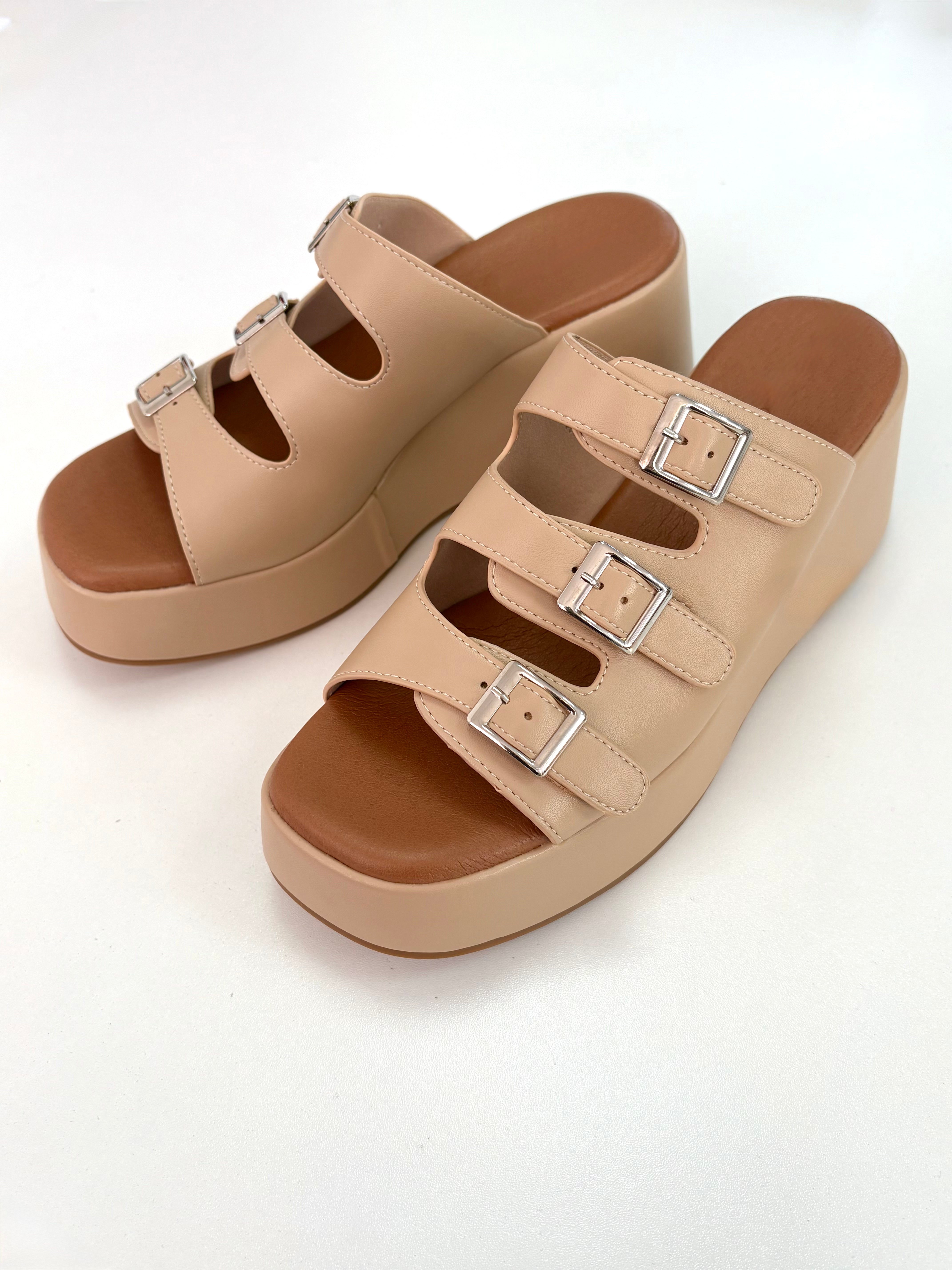 Lyndsey Buckle Platform Mules