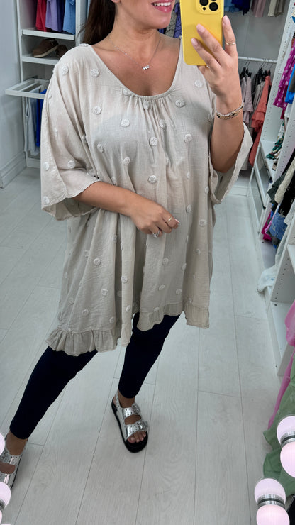 Dominga Dot Detail Lightweight Oversized Top