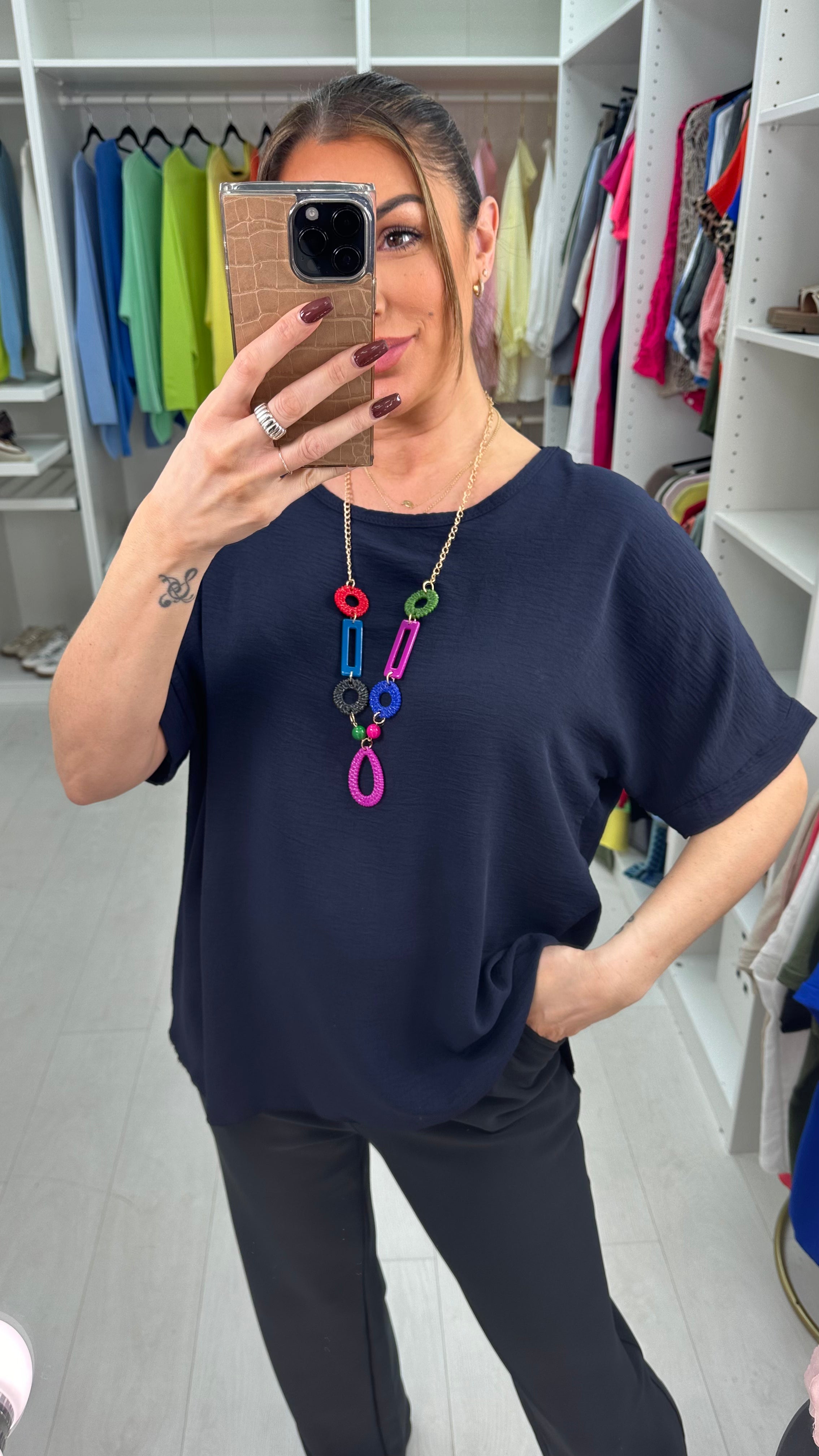 Channon Plain Loose Fit Necklace Top