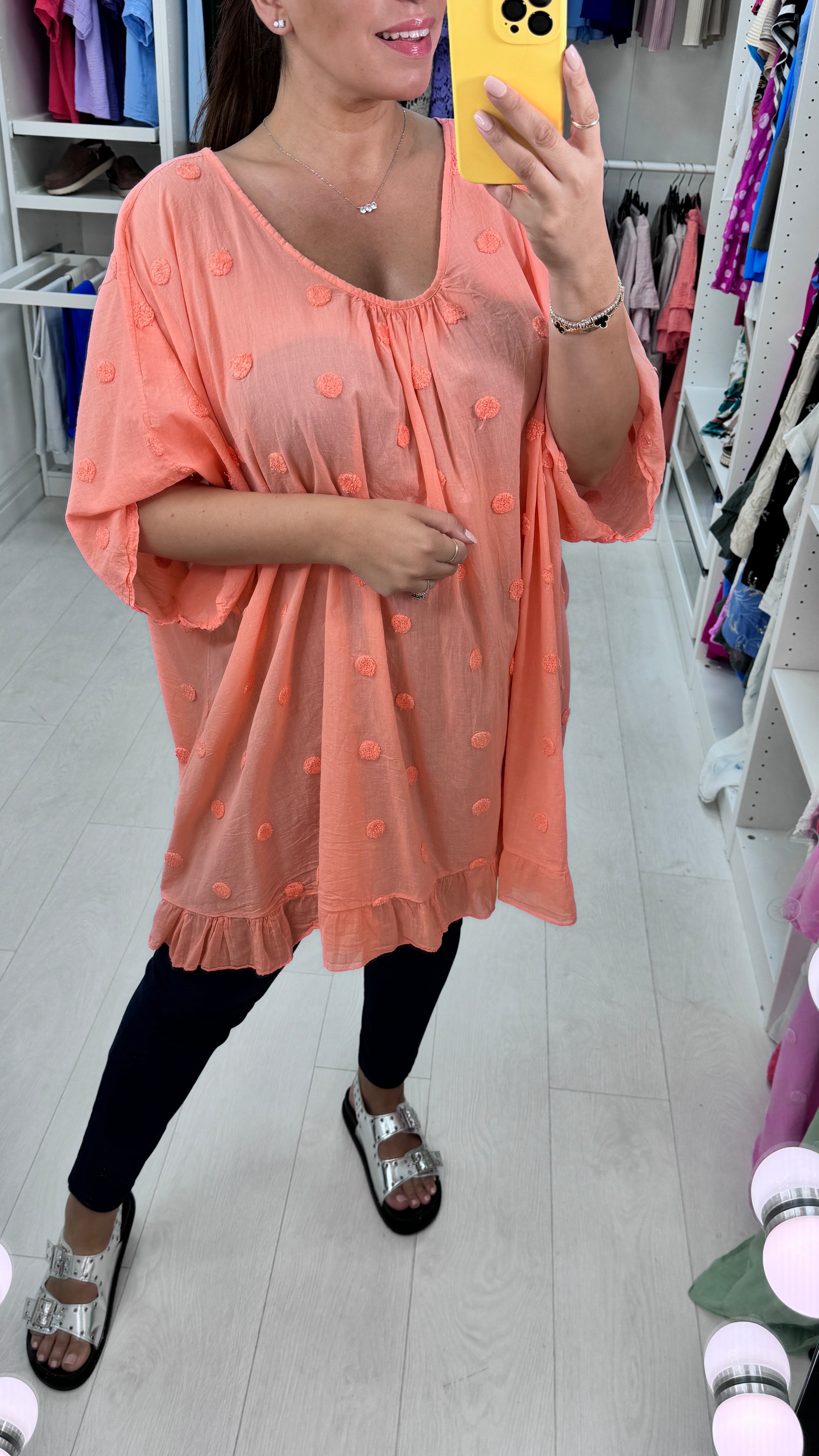 Dominga Dot Detail Lightweight Oversized Top