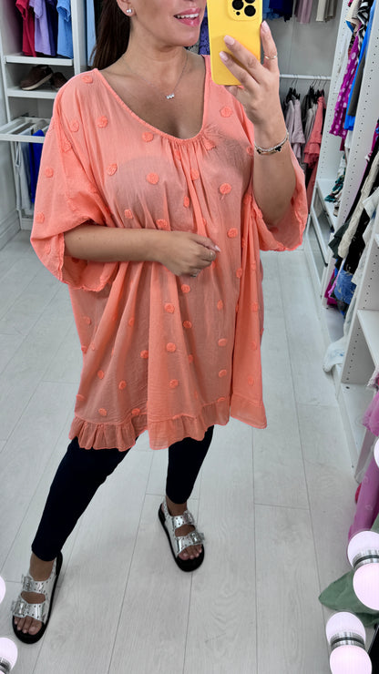 Dominga Dot Detail Lightweight Oversized Top