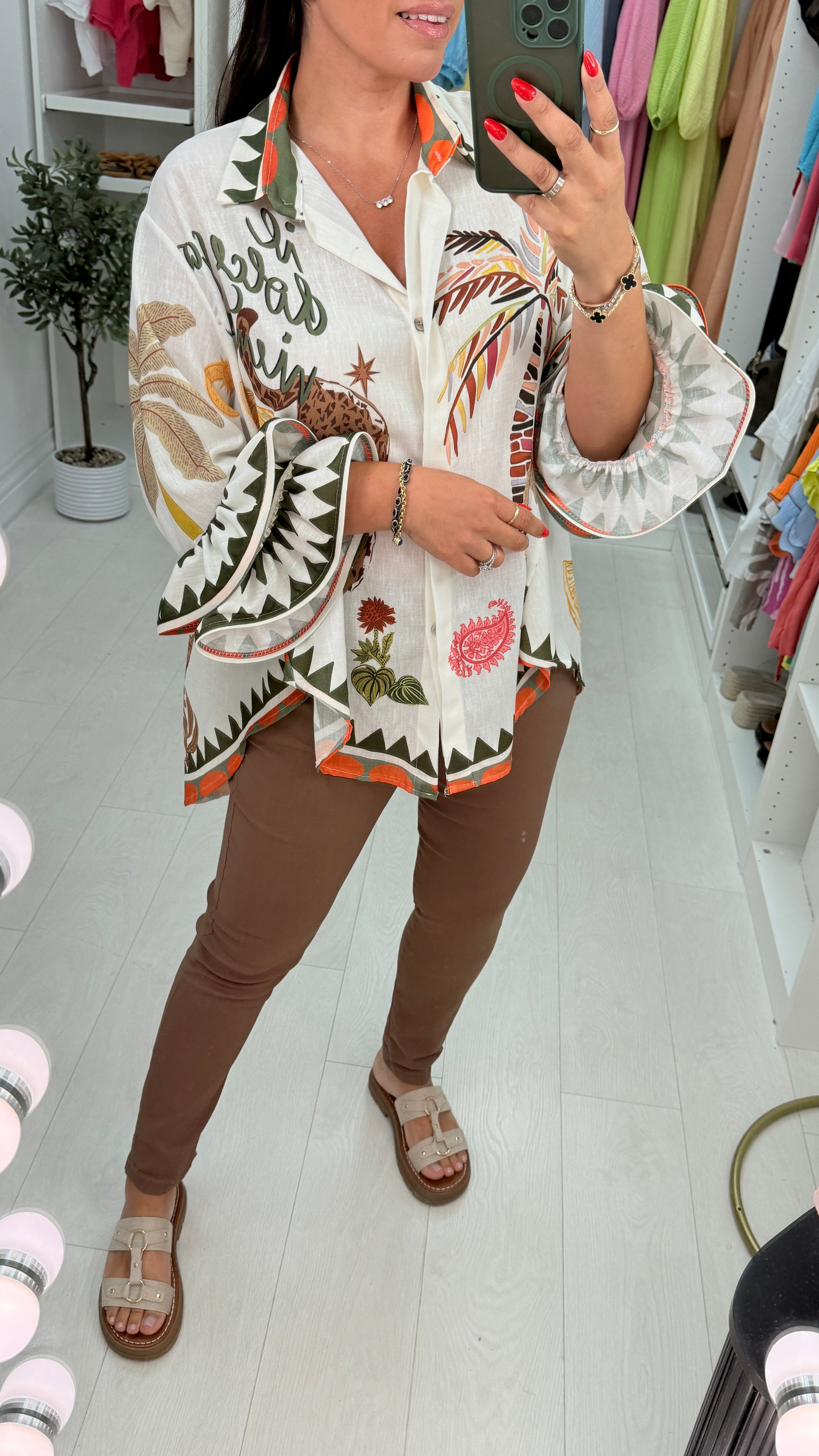 Mayra Animal Print Ruffle Cuff Shirt