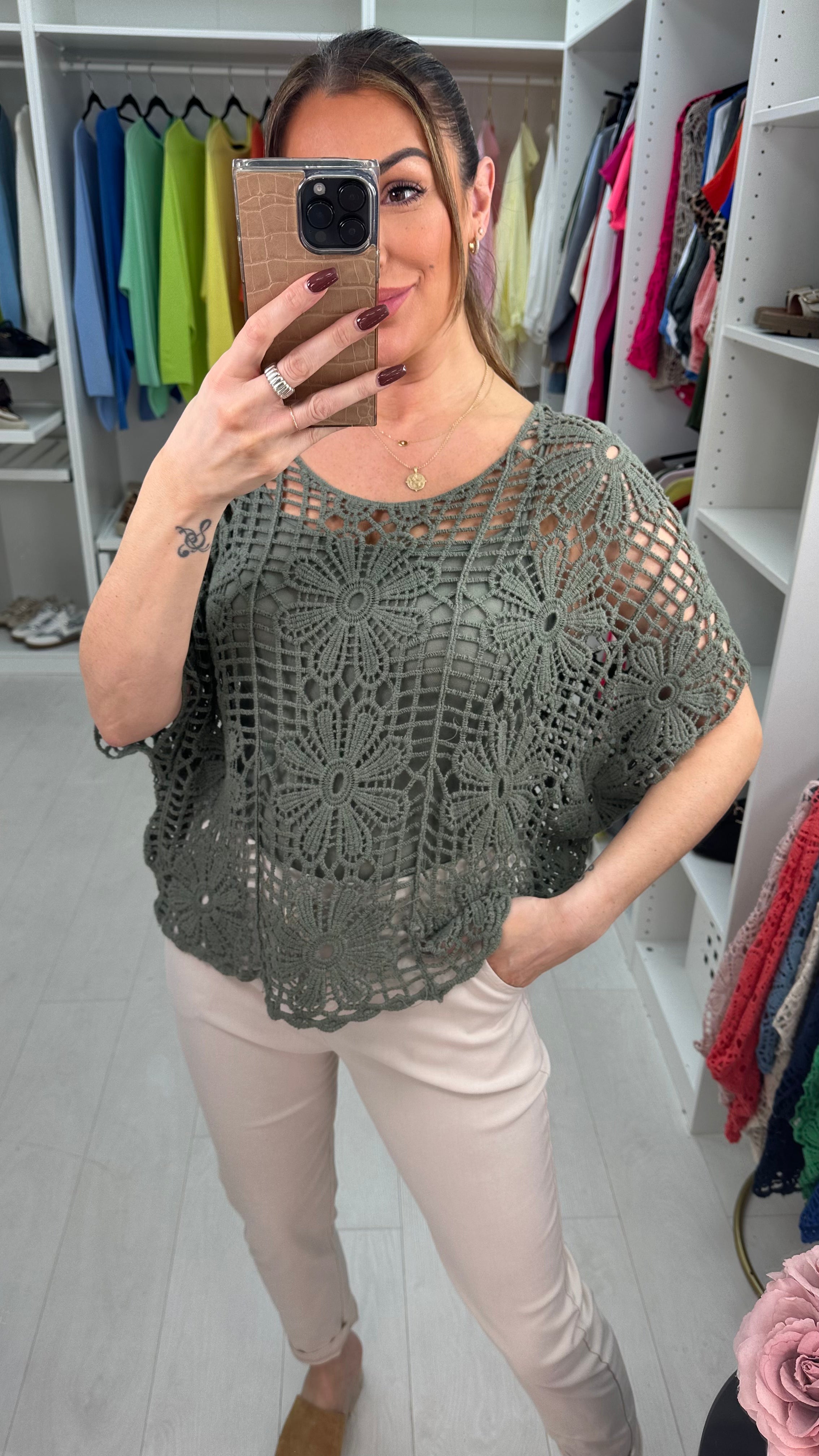 Cindy Floral Crochet Batwing Top