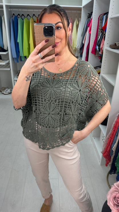 Cindy Floral Crochet Batwing Top