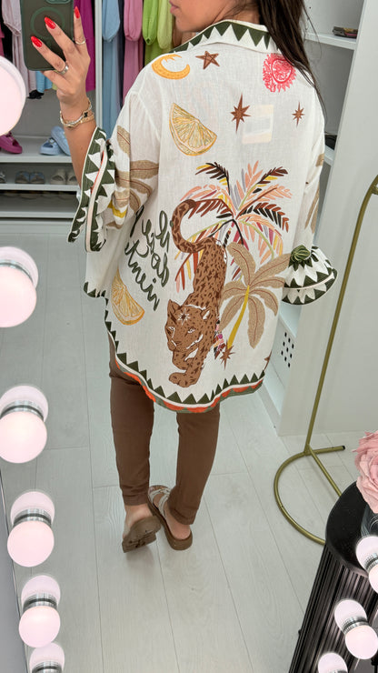 Mayra Animal Print Ruffle Cuff Shirt