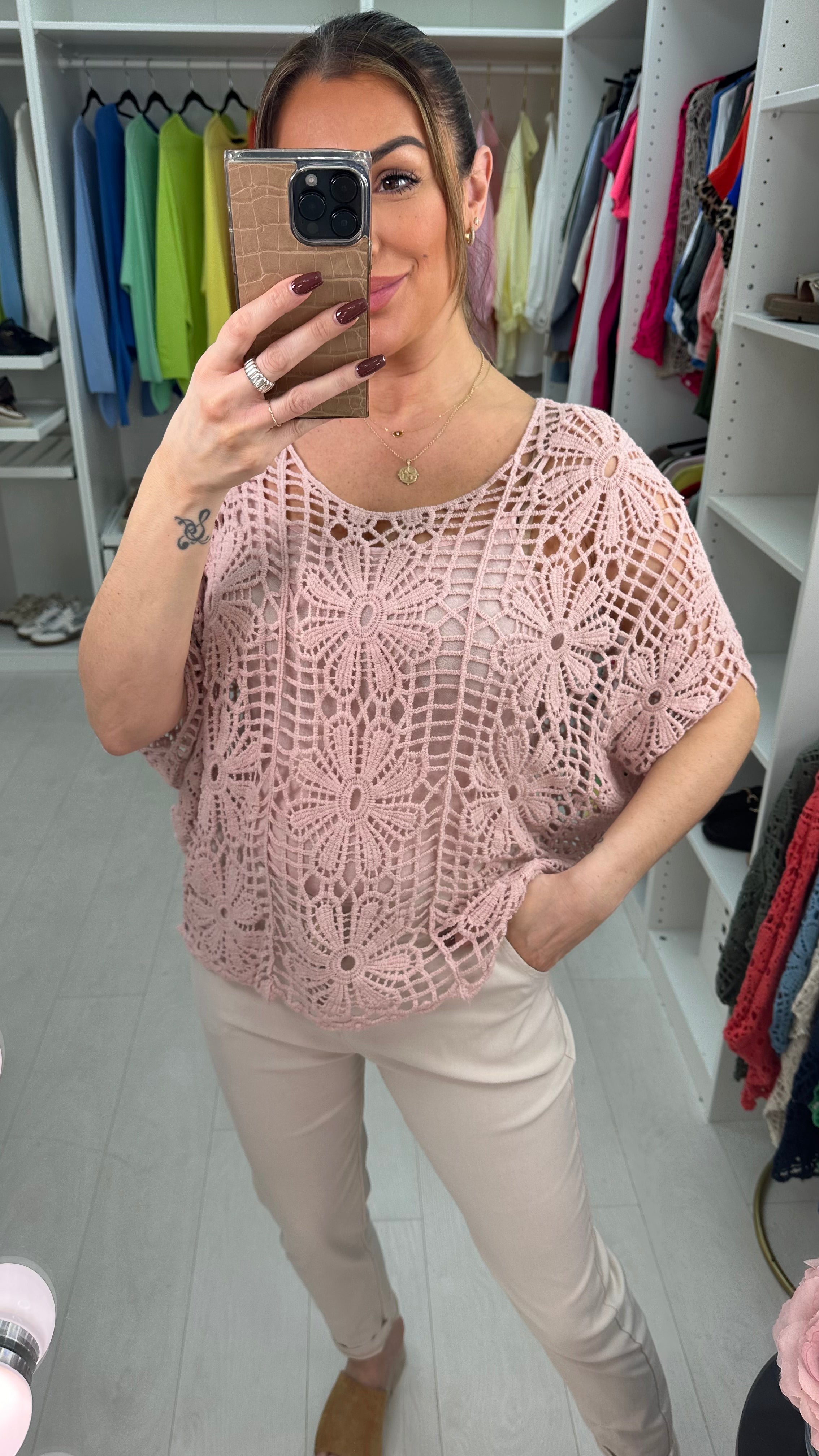 Cindy Floral Crochet Batwing Top