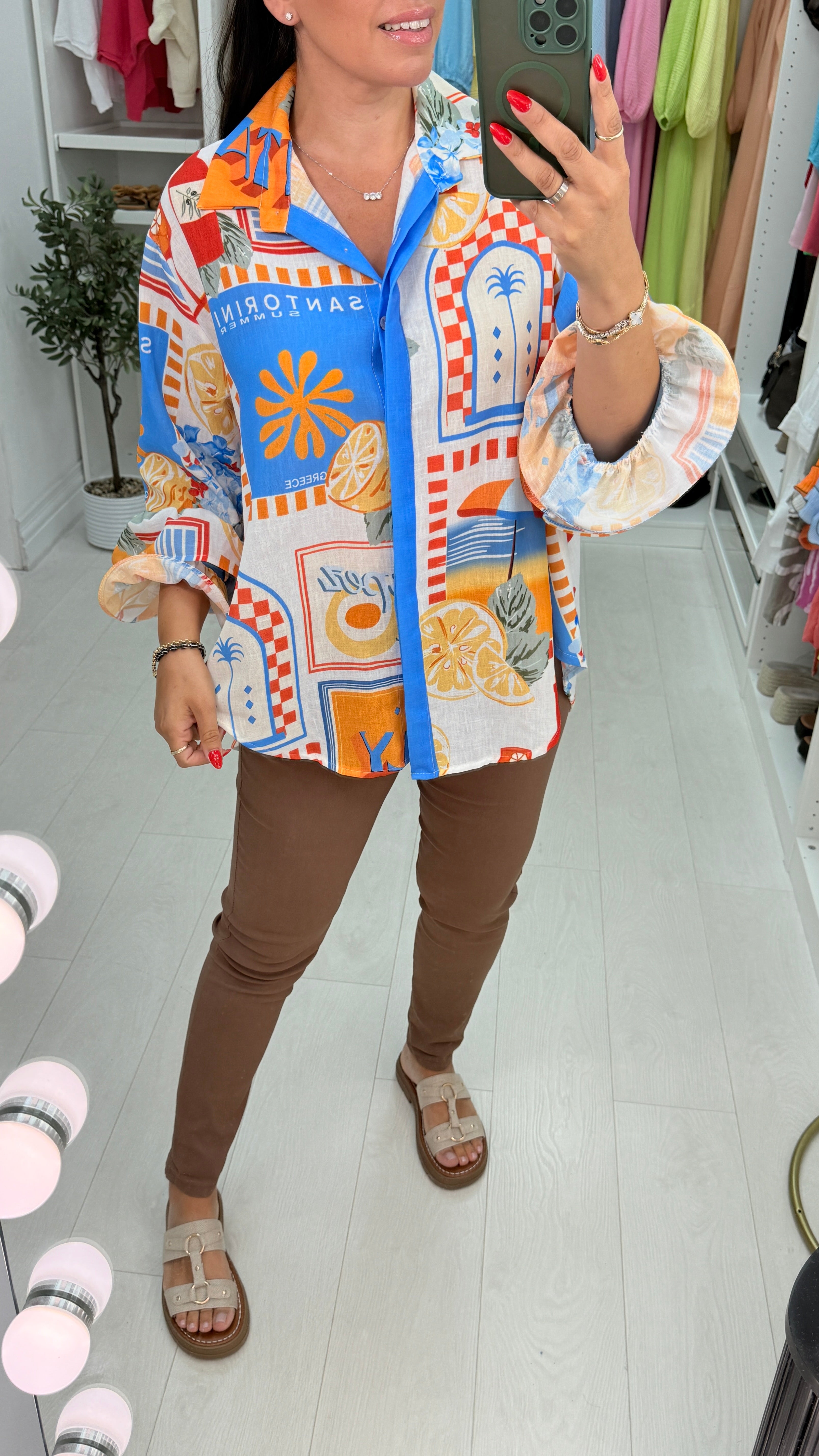 Mayra Tropical Print Ruffle Cuff Shirt