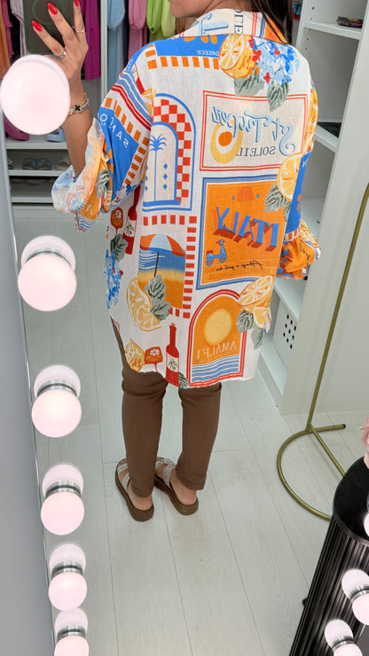 Mayra Tropical Print Ruffle Cuff Shirt