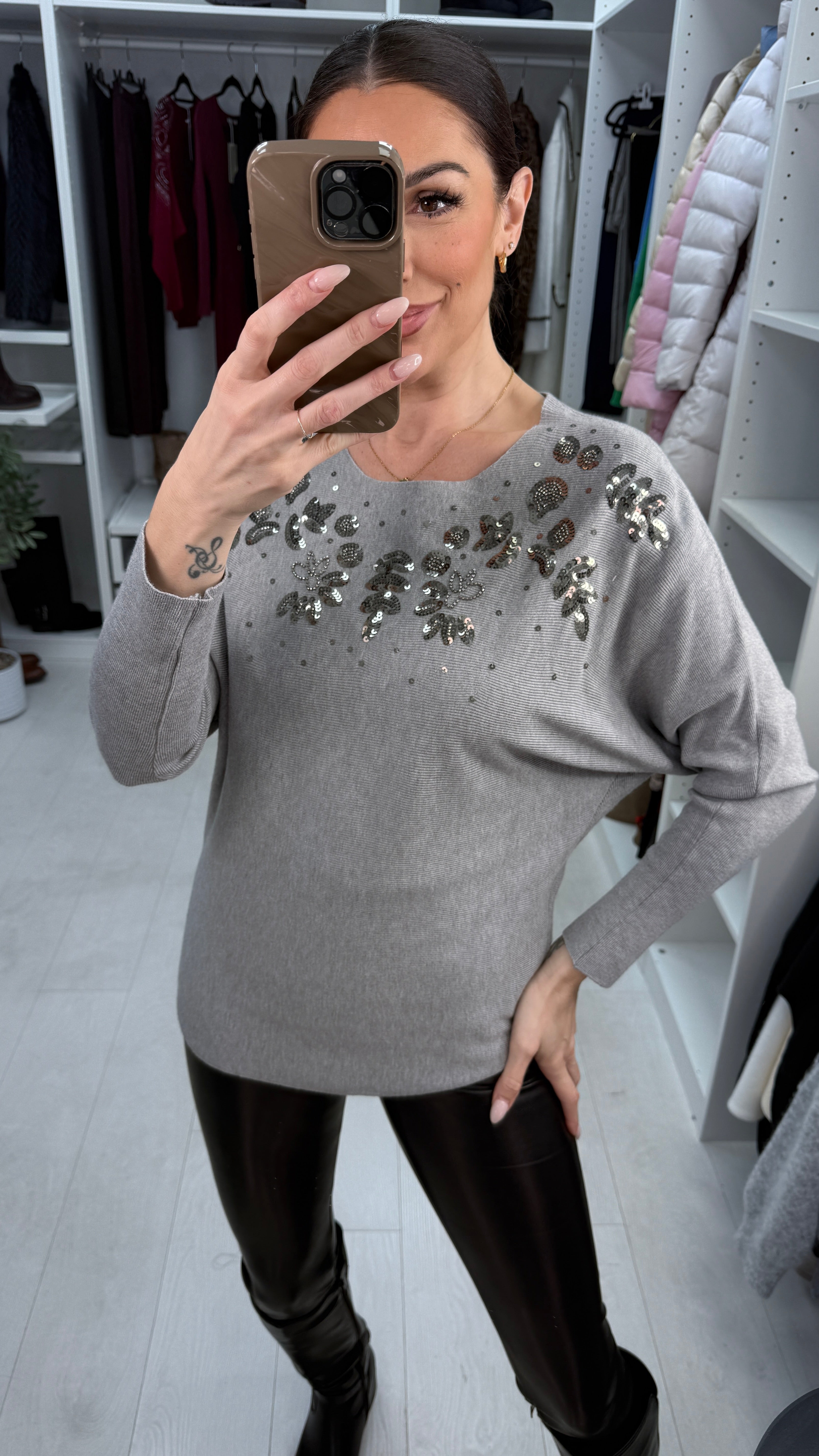 Cailin Sequin Detail Ribbed Knit Jumper