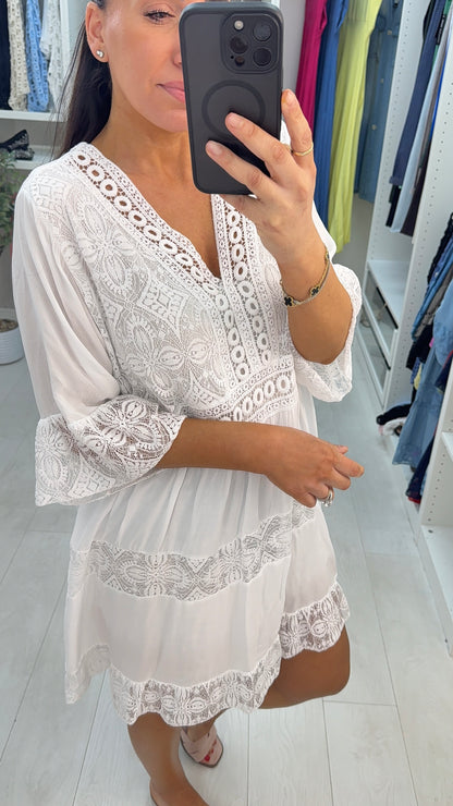 Debi Lace Embroidered Smock Dress