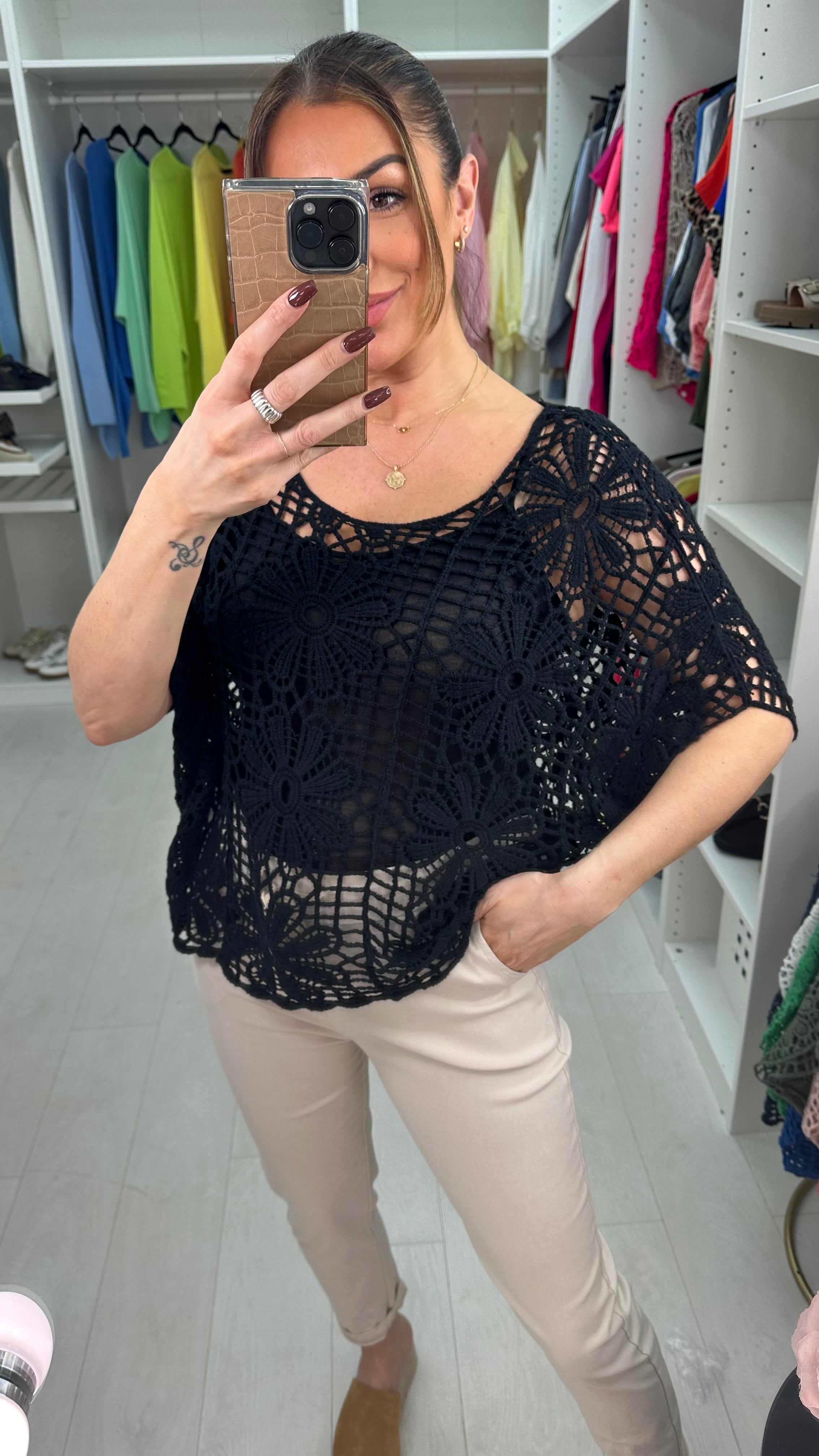 Cindy Floral Crochet Batwing Top