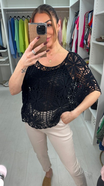 Cindy Floral Crochet Batwing Top