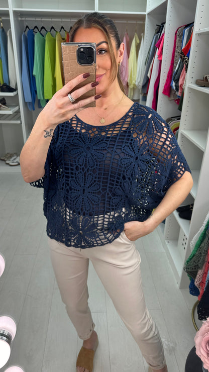 Cindy Floral Crochet Batwing Top