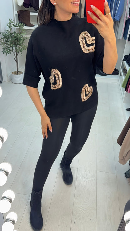 Vania Embellished Heart High Neck Jumper