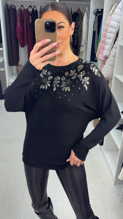 Cailin Sequin Detail Ribbed Knit Jumper