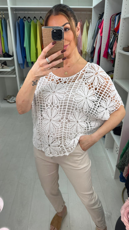 Cindy Floral Crochet Batwing Top