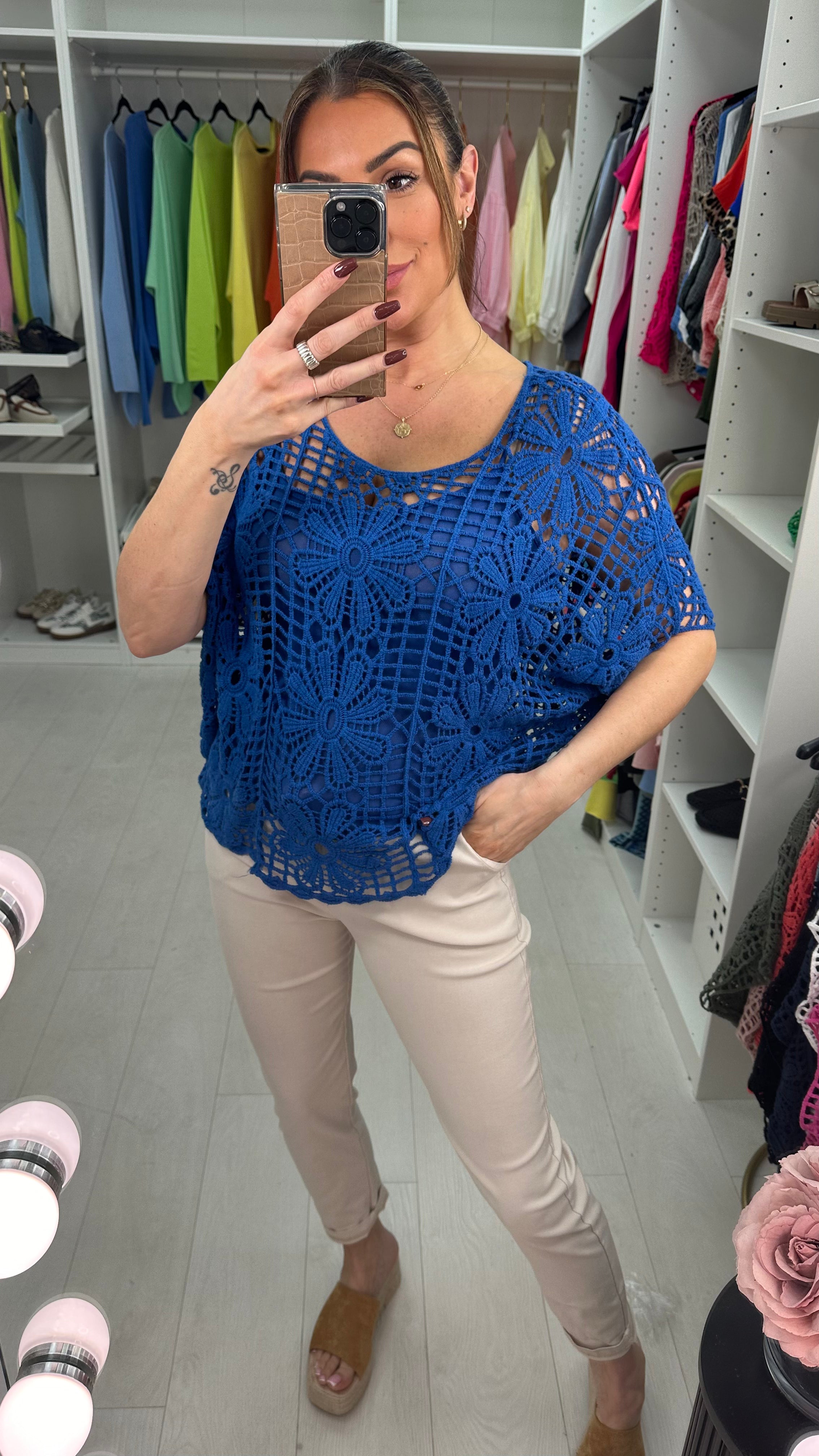 Cindy Floral Crochet Batwing Top