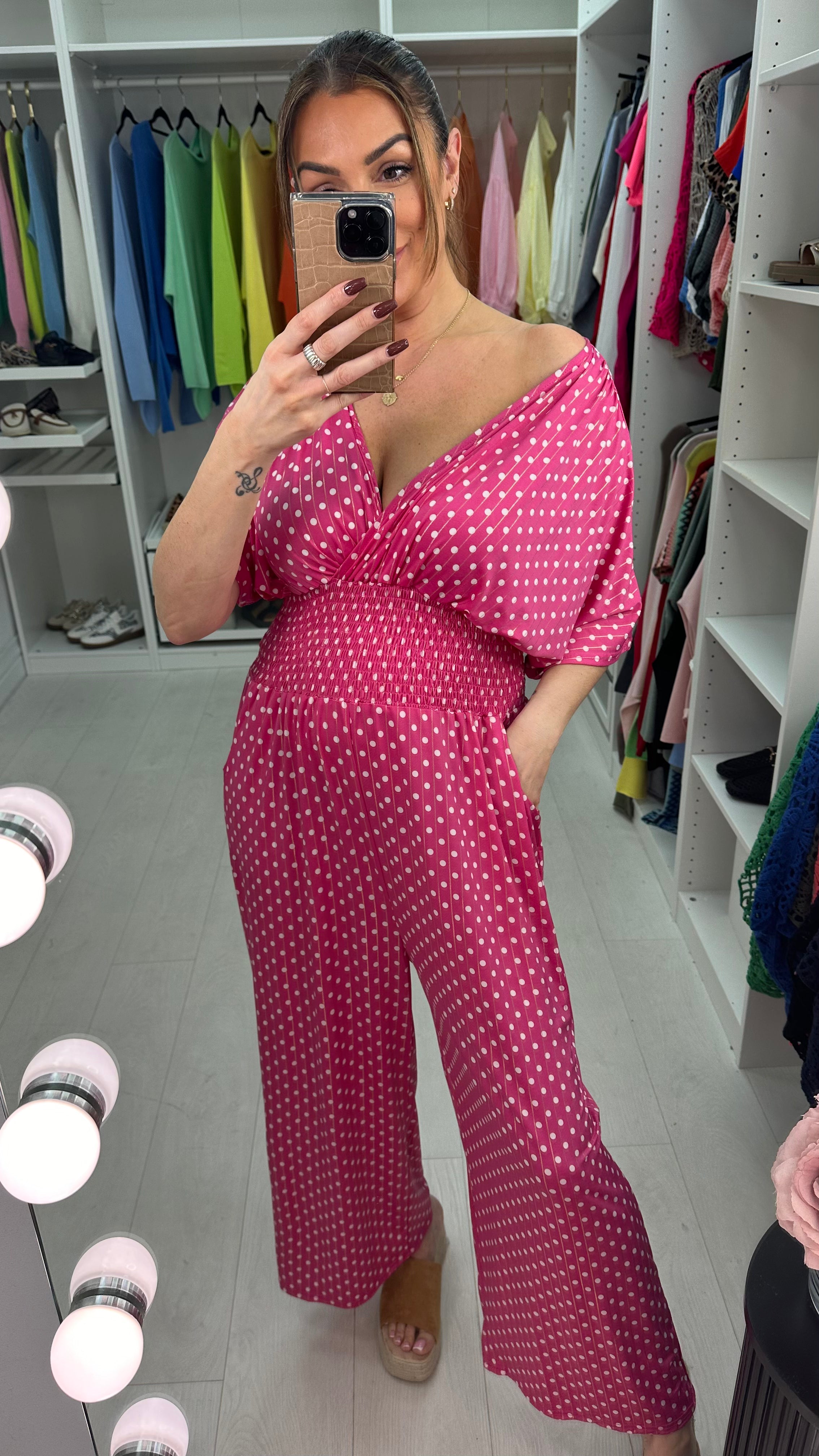 Daniela Polka Dot Print Elasticated Waist Jumpsuit