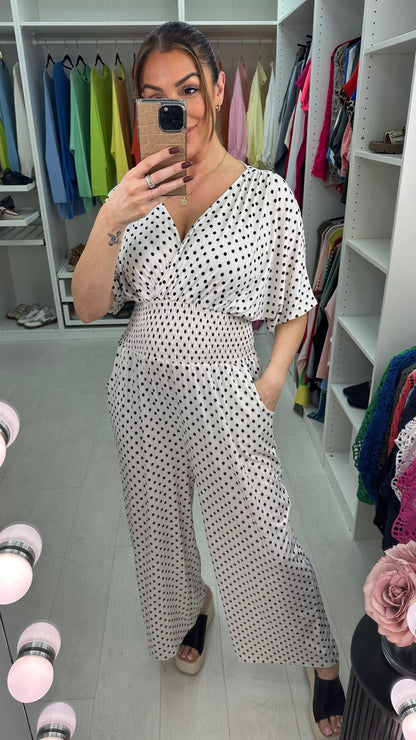 Daniela Polka Dot Print Elasticated Waist Jumpsuit