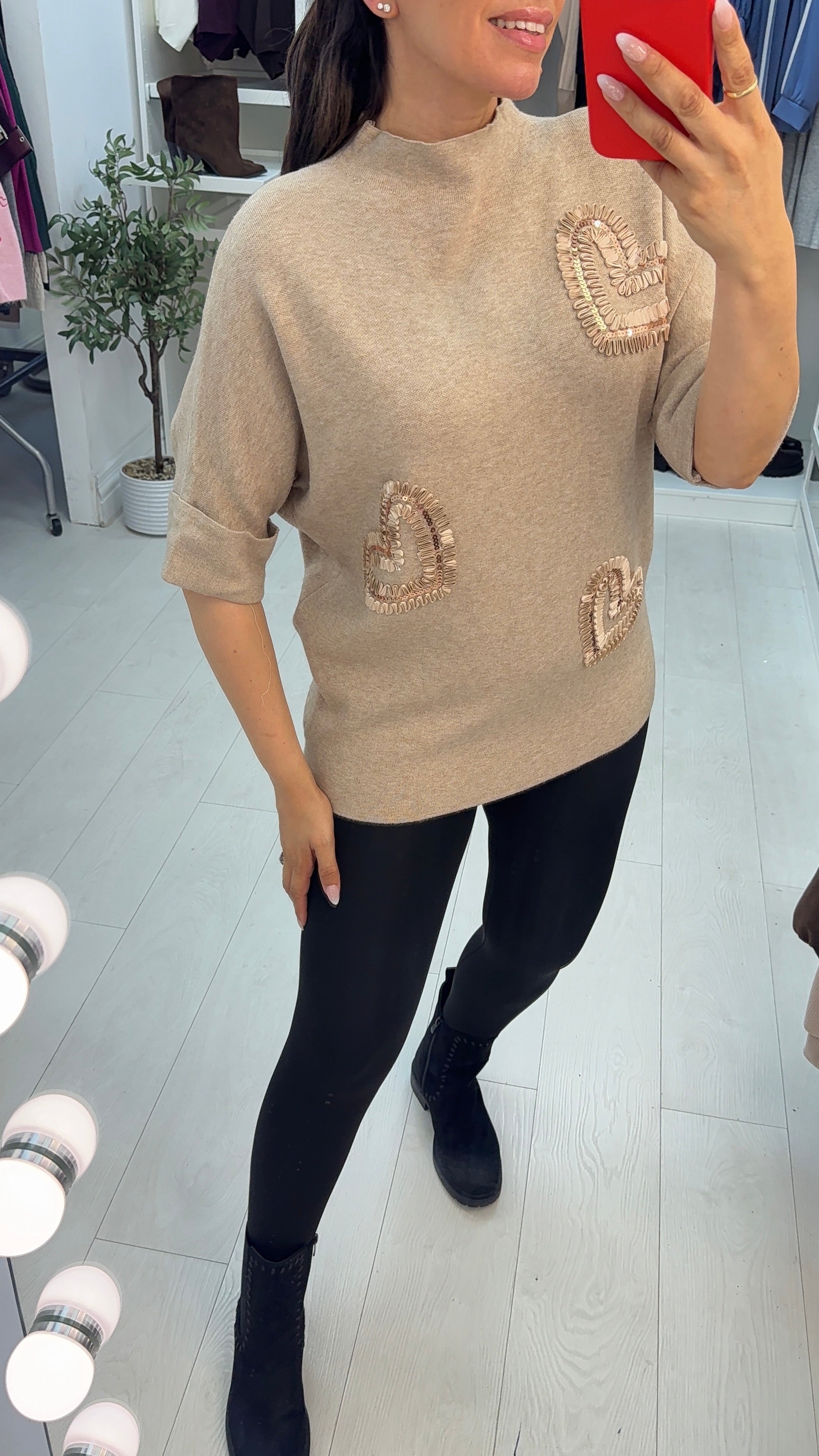 Vania Embellished Heart High Neck Jumper