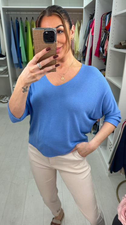 Tarria Plain V Neck Thin Knit Jumper