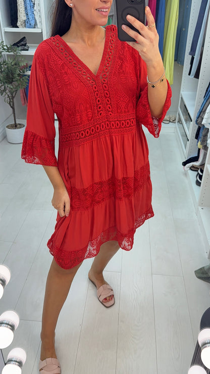 Debi Lace Embroidered Smock Dress