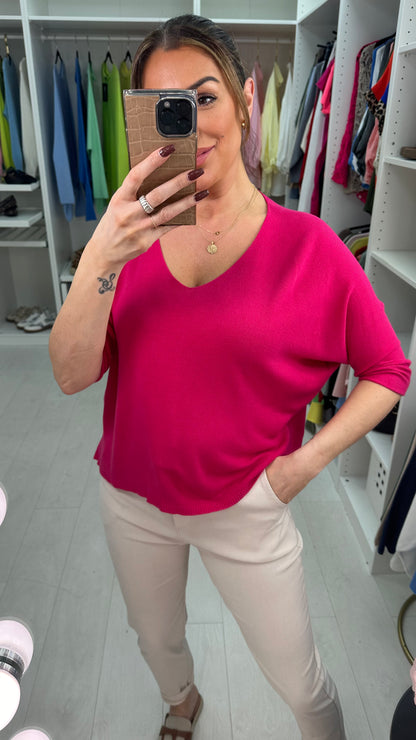 Tarria Plain V Neck Thin Knit Jumper