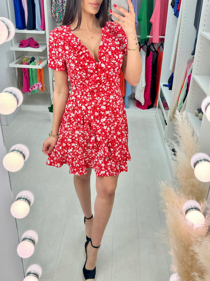 Emry Red Floral Print Ruffle Dress