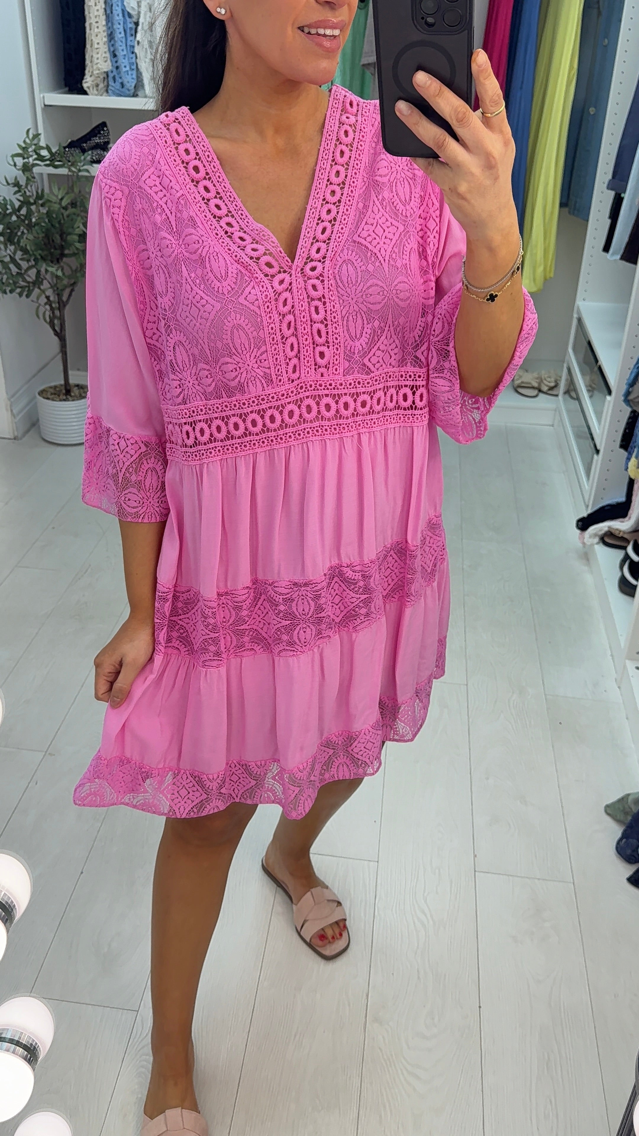 Debi Lace Embroidered Smock Dress