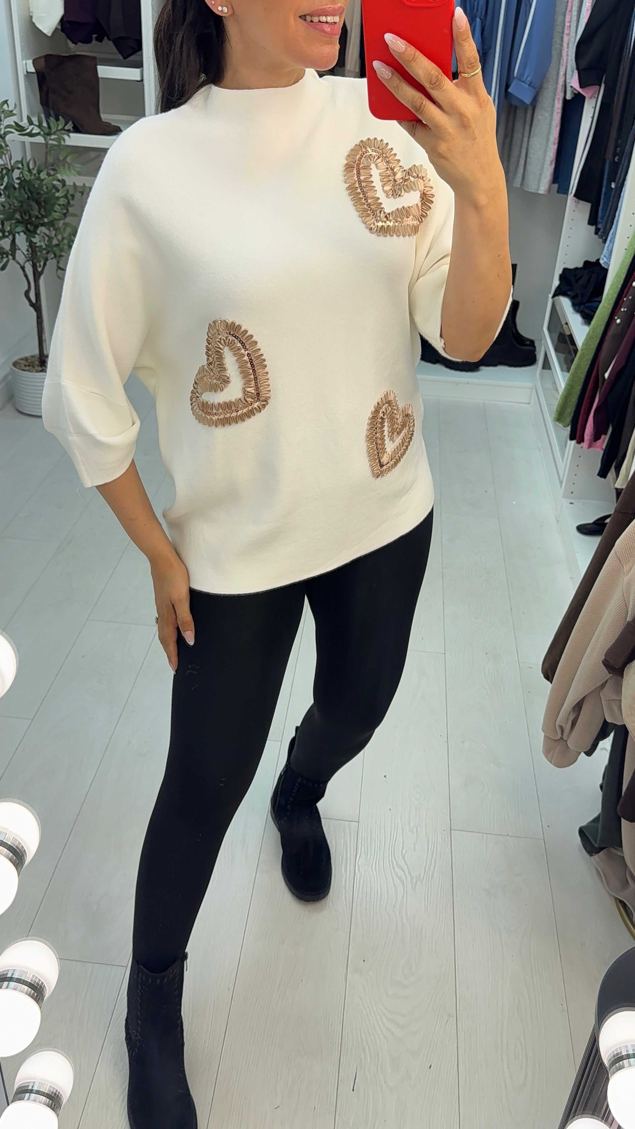 Vania Embellished Heart High Neck Jumper