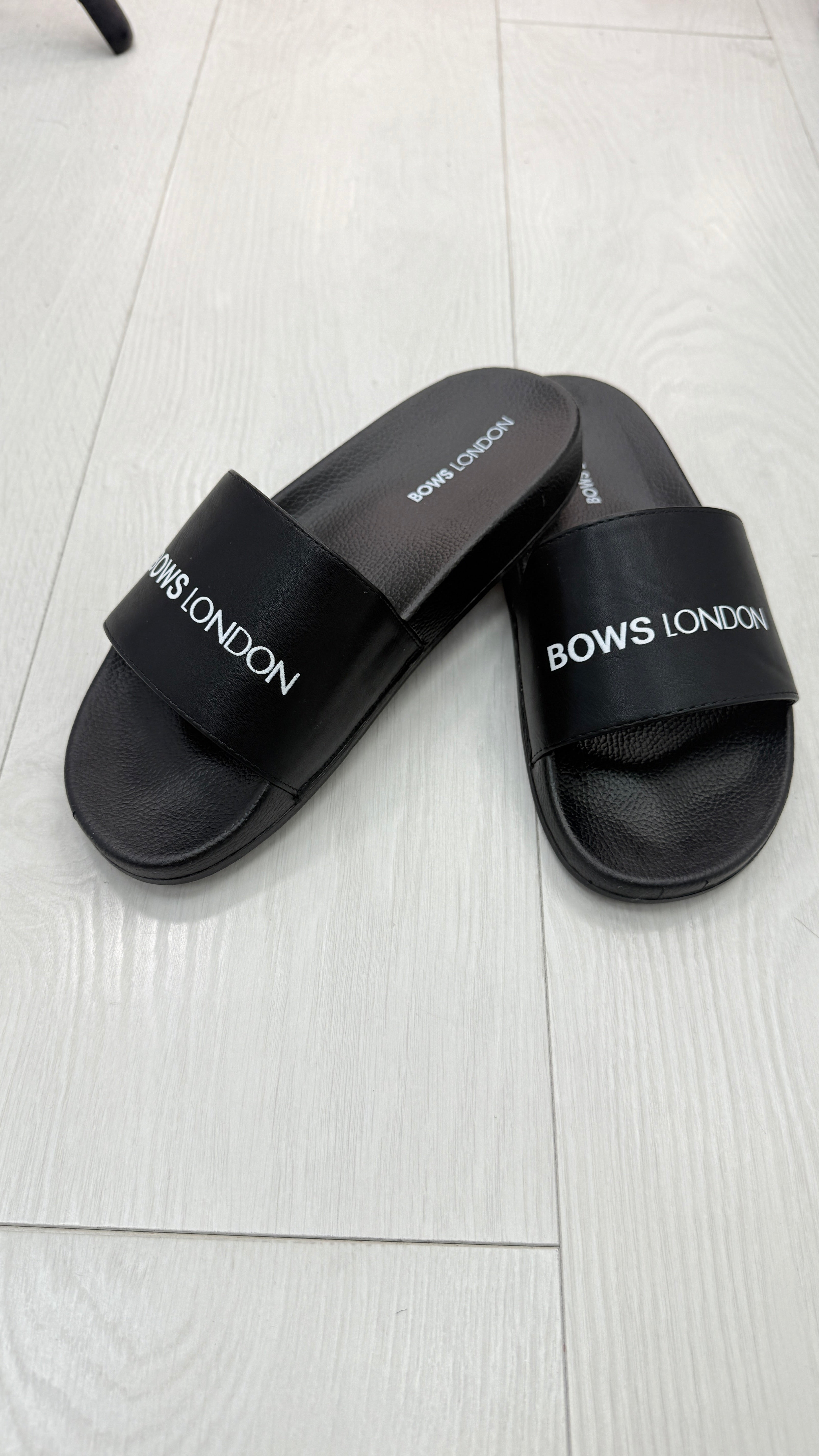 Bows London Black Sliders
