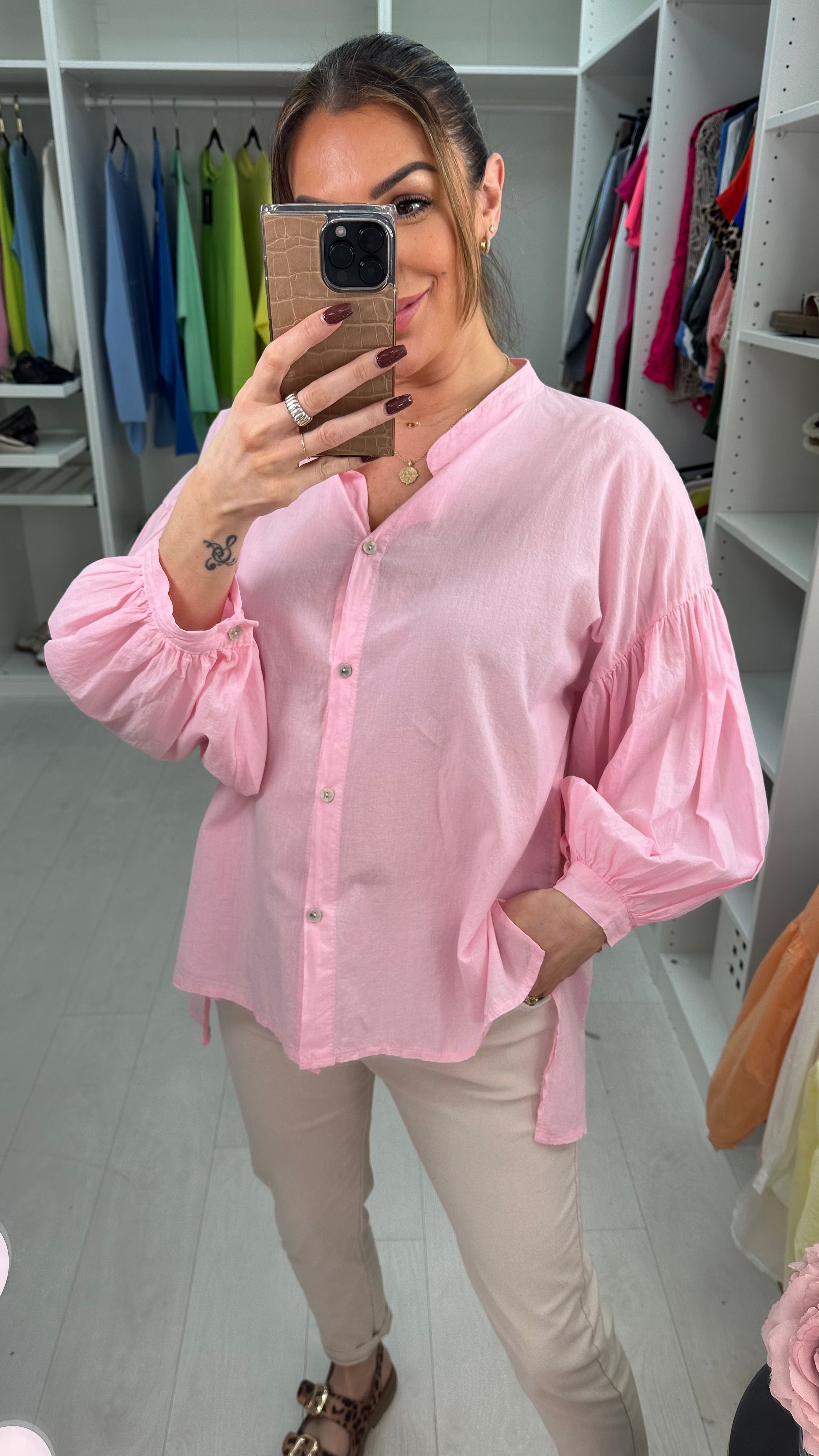 Brandie Plain Dipped Hem Loose Fit Shirt