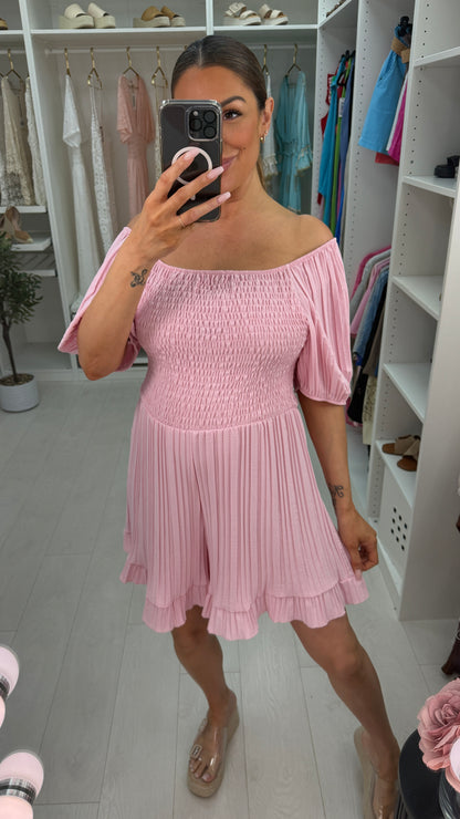 Ivette Plain Pleated Bardot Playsuit